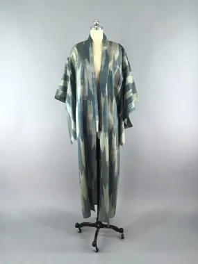 1940s Vintage Silk Kimono Robe / Muted Green