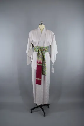 1950s Vintage Silk Kimono Robe in Silver Grey