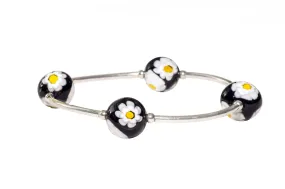 12mm Black Daisy Murano Glass Blessing Bracelet