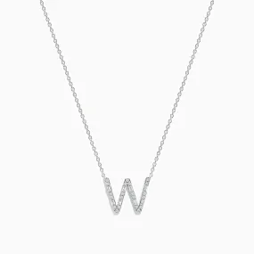 14K White Gold Diamond Initial "W" Pendant