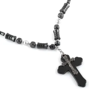 18" Crucifix Cross Hematite Necklace