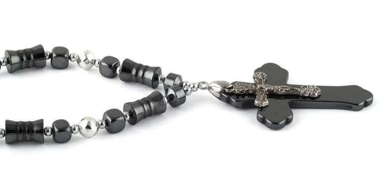 18" Crucifix Cross Hematite Necklace