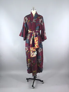 1930s Vintage Silk Kimono Robe / Ikat Floral Print