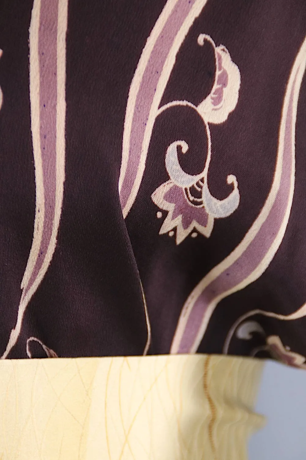 1940s Vintage Silk Kimono Robe / Brown Purple Floral