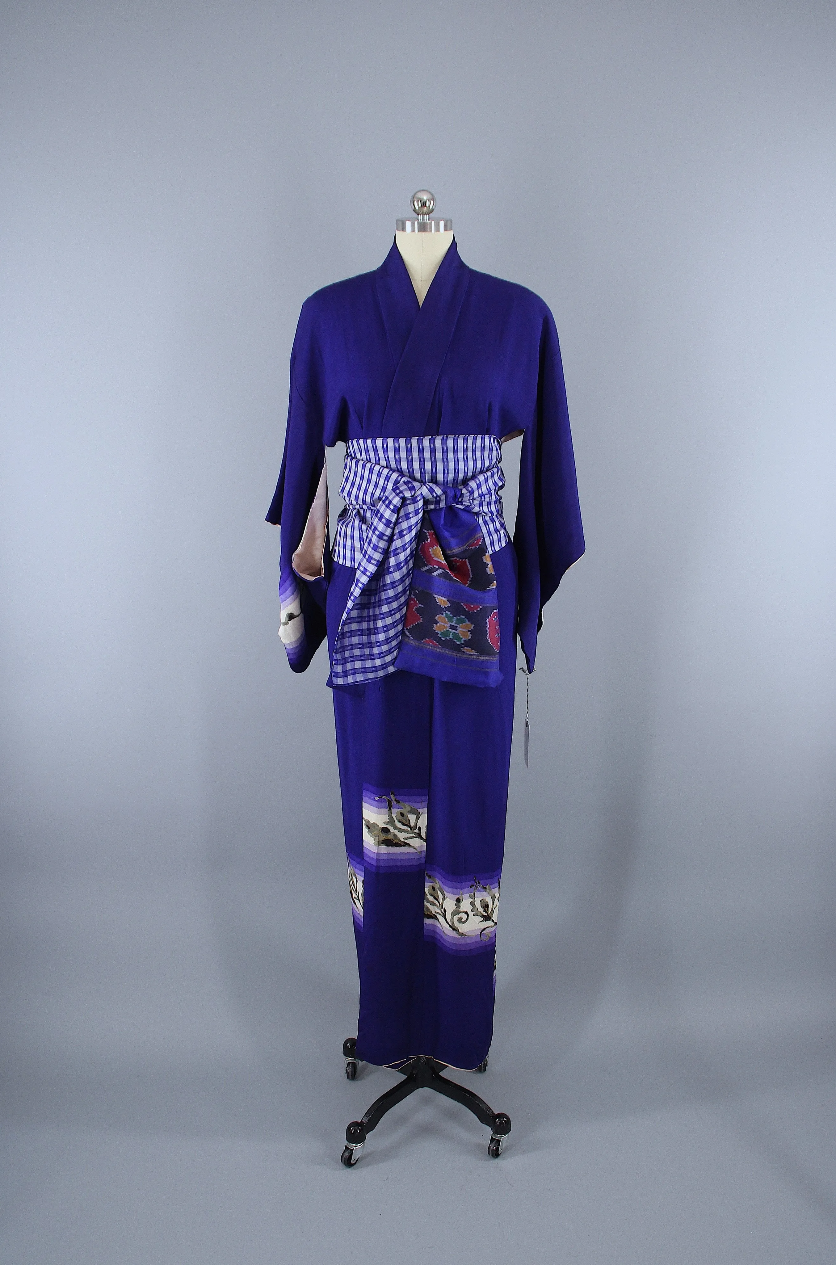 1940s Vintage Silk Kimono Robe / Royal Blue