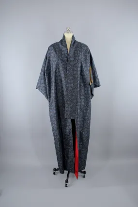 1950s Vintage Silk Kimono Robe / Black Ikat