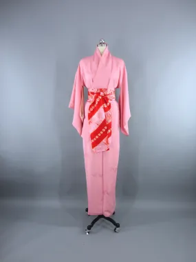 1950s Vintage Silk Kimono Robe / Cotton Candy Pink