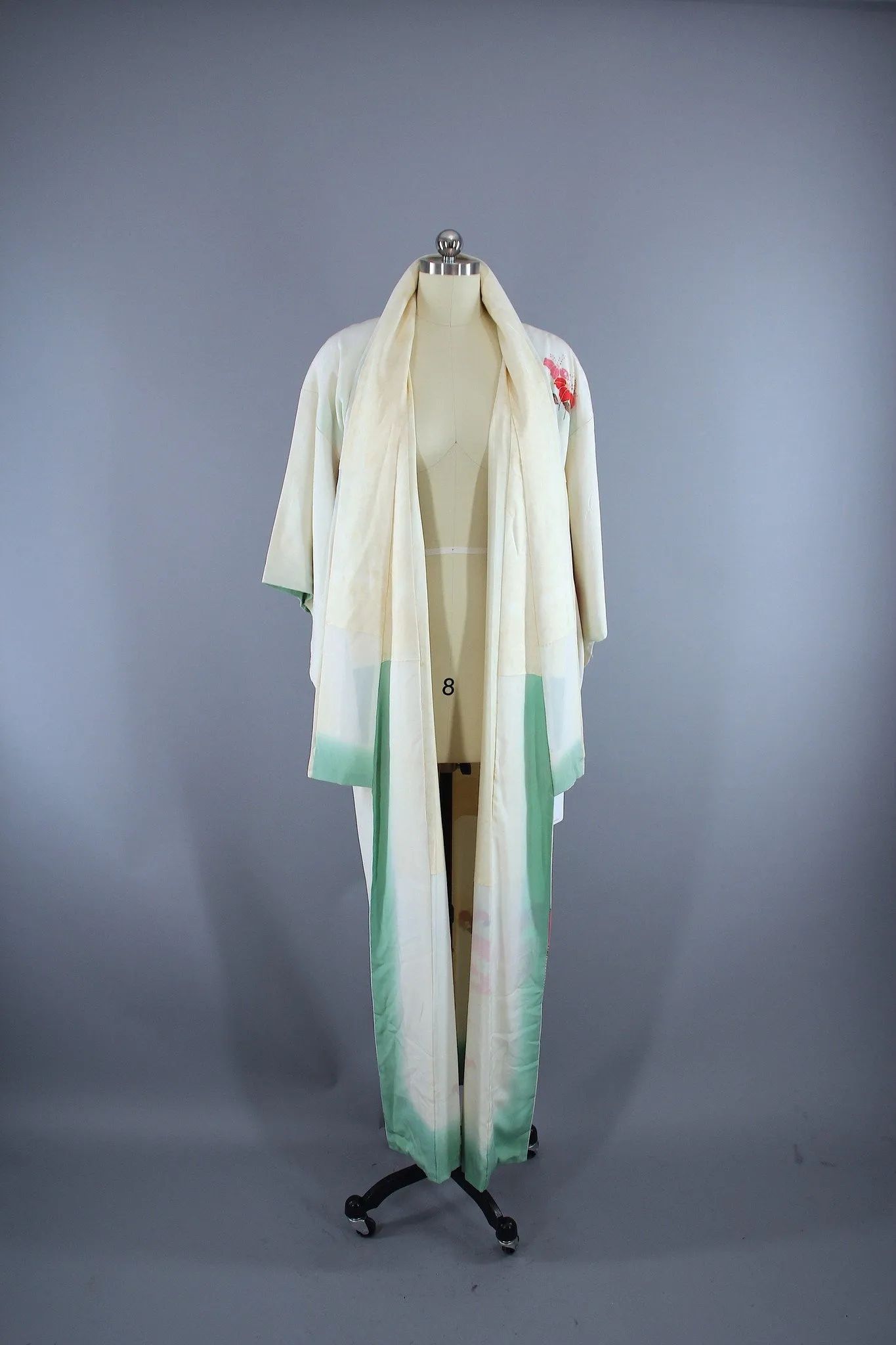 1960s Vintage Silk Kimono Robe /White Pink Yellow Ombre Floral