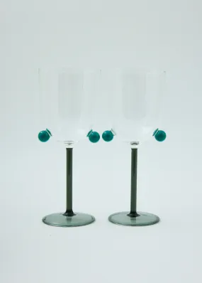 2 Pompom Wine Glasses