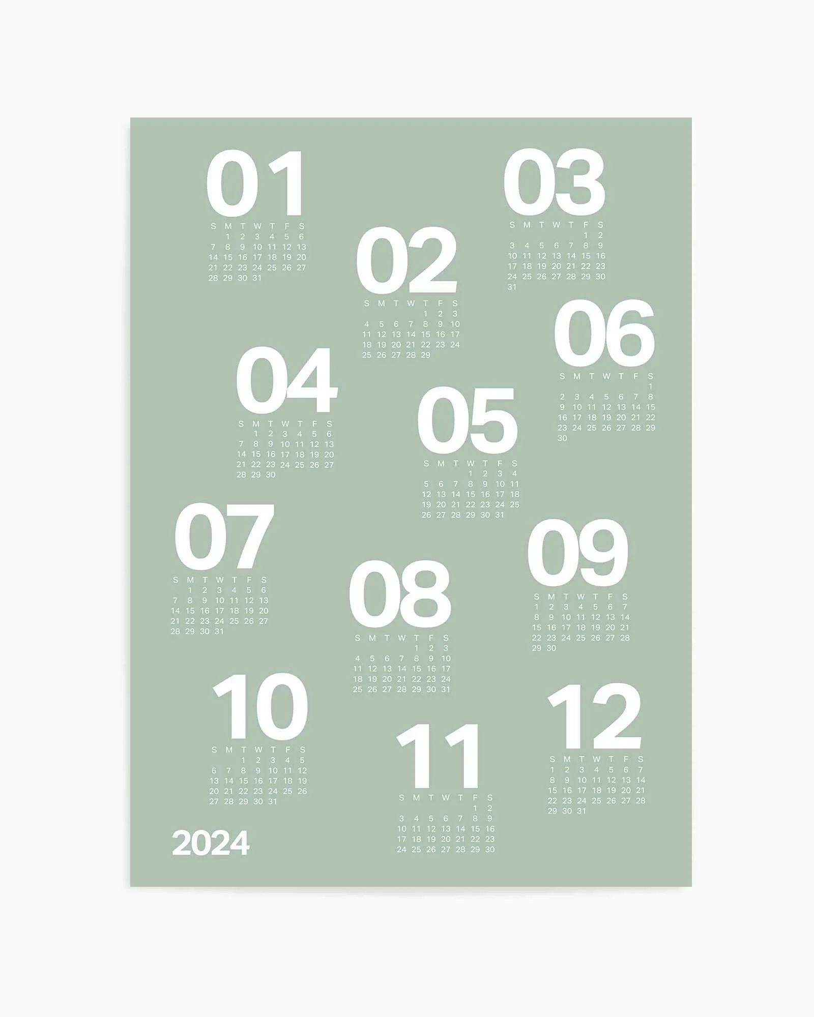 2024 Sage Green Scatter Calendar | Art Print