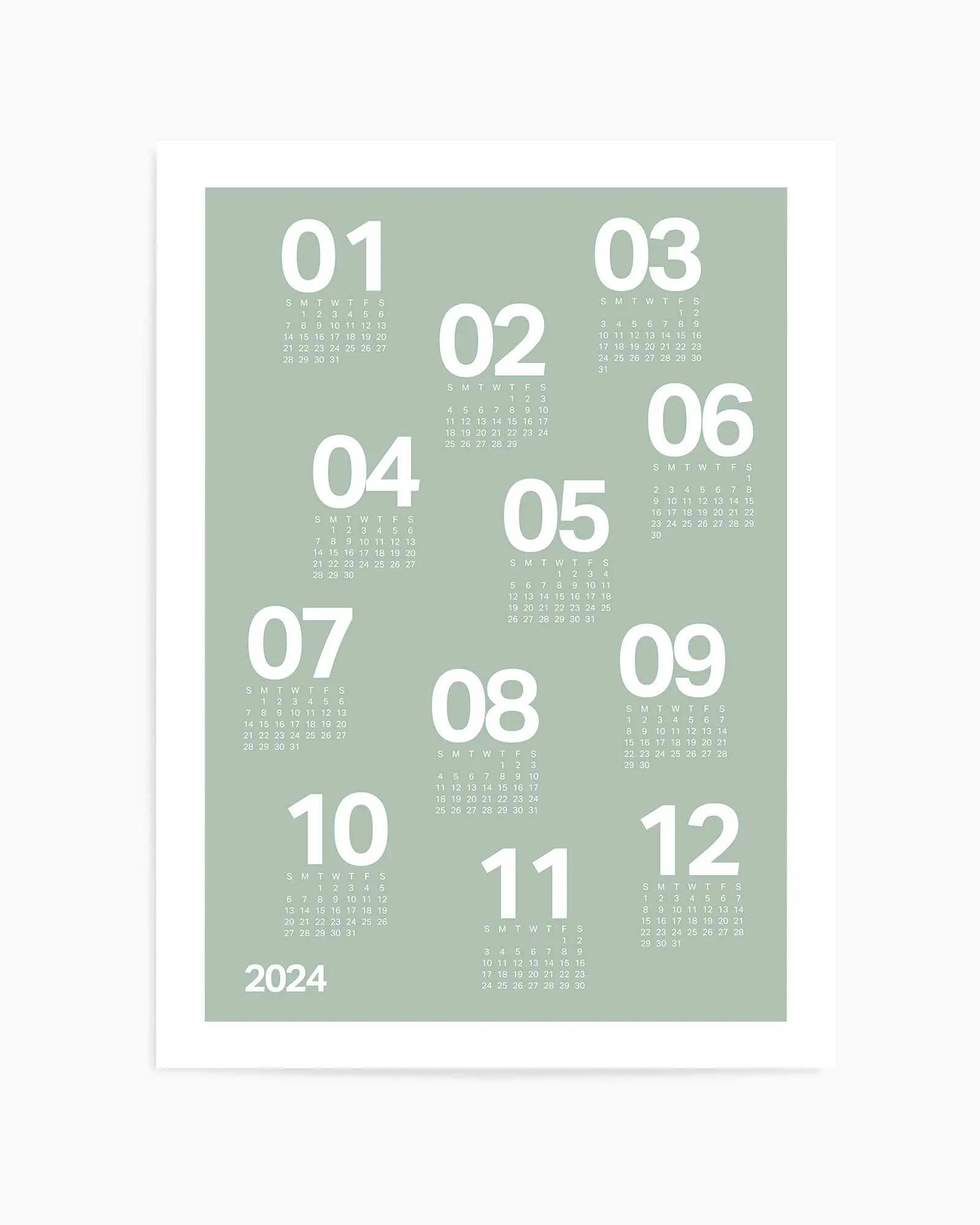 2024 Sage Green Scatter Calendar | Art Print