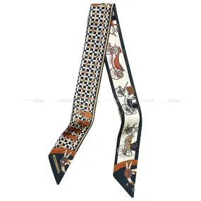 2024 SS NEW HERMES scarf Twilly Les Voitures Nouvelles Marine/Caramel/Blanc(White) Silk100%[BRAND NEW][Authentic]