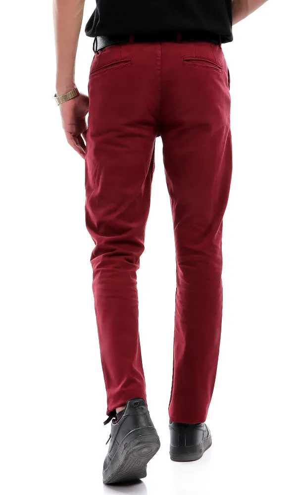 48371 Soft Solid Casual Front Pockets Wine Red Pants