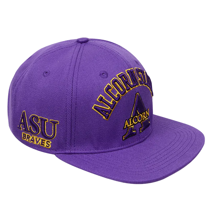 ALCORN STATE UNIVERSITY STACKED LOGO WOOL SNAPBACK HAT (PURPLE)