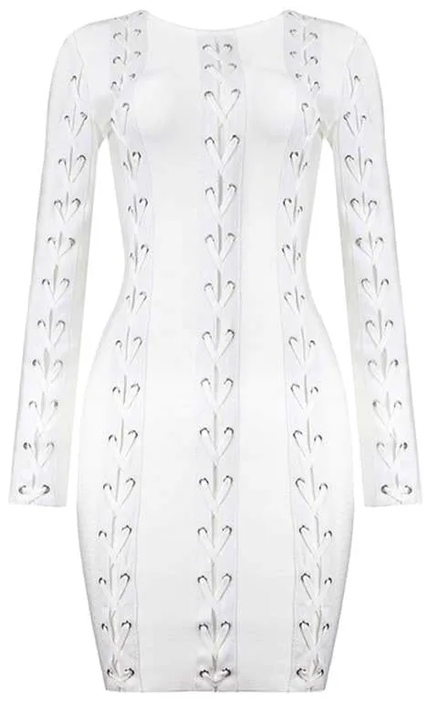 'Alejandra' Grommet Lace-up White Bandage Dress