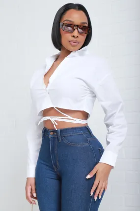 Already Gone Button Up Crop Top - White