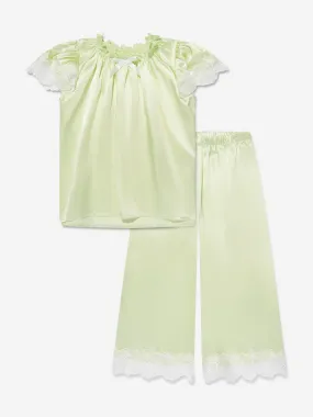 Amiki Children Girls Silk Angelina Pyjama Set in Lime