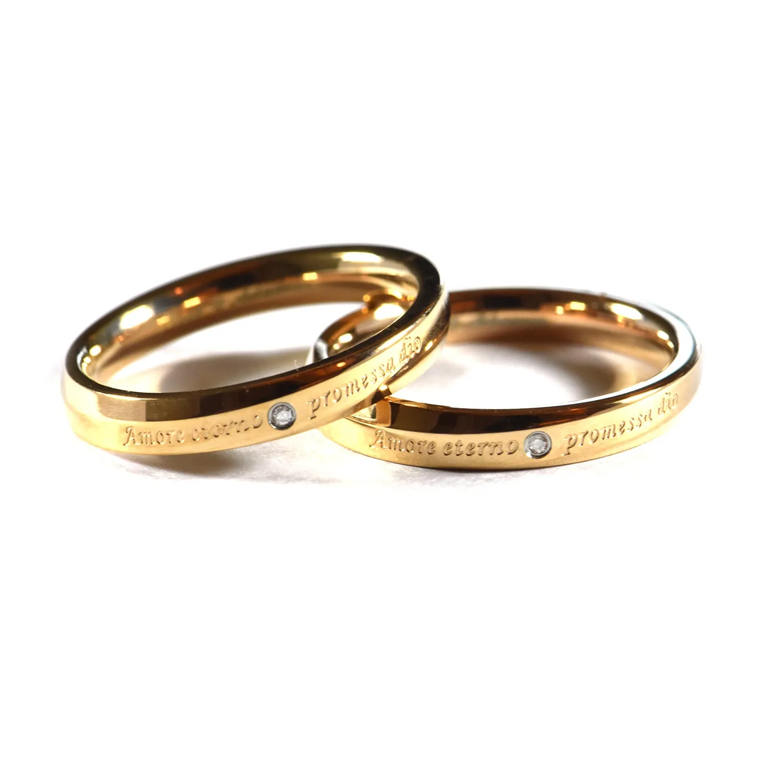 Amore eterno promessa dio stainless steel couple ring with pink gold plating