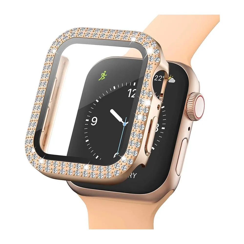 Apple Watch (38mm) Hårdt Plast Case m. Indbygget Skærmbeskyttelse - Rose Gold & Rhinsten