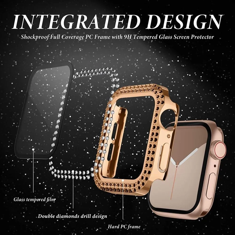 Apple Watch (38mm) Hårdt Plast Case m. Indbygget Skærmbeskyttelse - Rose Gold & Rhinsten