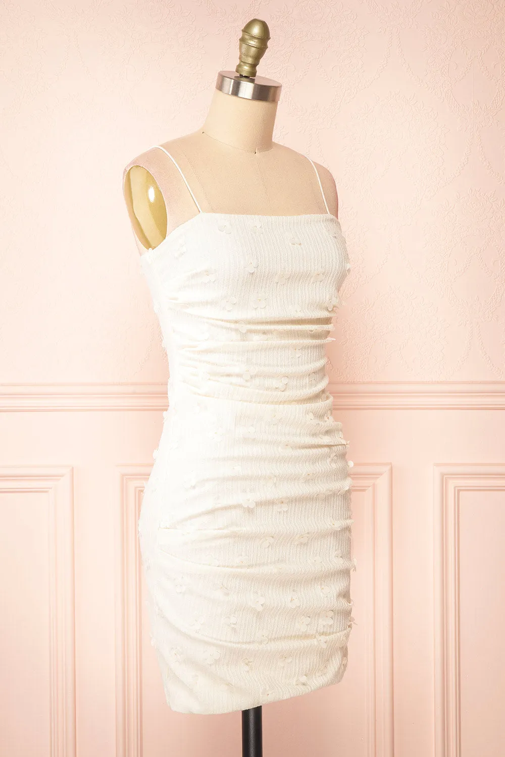 Arabella | Short Ivory Dress w/ Floral Appliqué