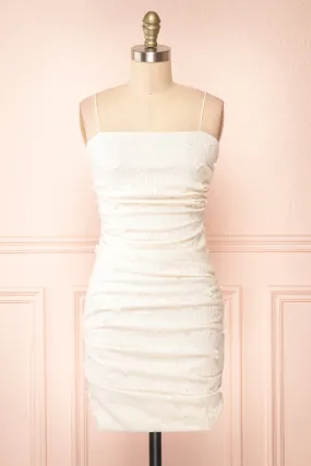 Arabella | Short Ivory Dress w/ Floral Appliqué