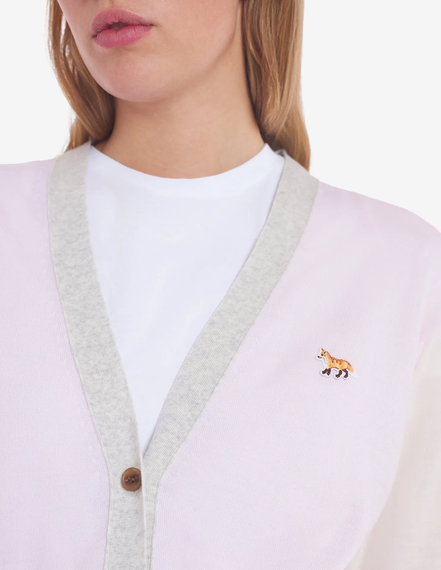 Baby Fox Patch Color Block Cardigan Pale Pink