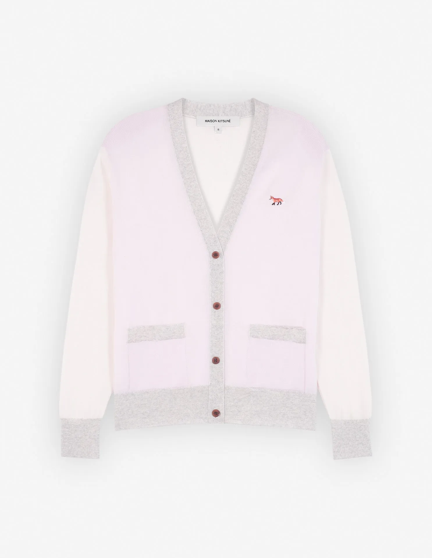 Baby Fox Patch Color Block Cardigan Pale Pink