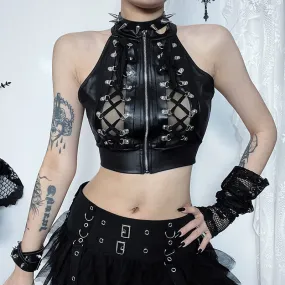 Beer Buckle Strap Punk Crop Top