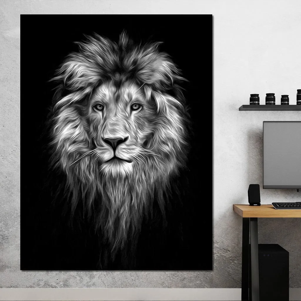 Black and White Lion Face