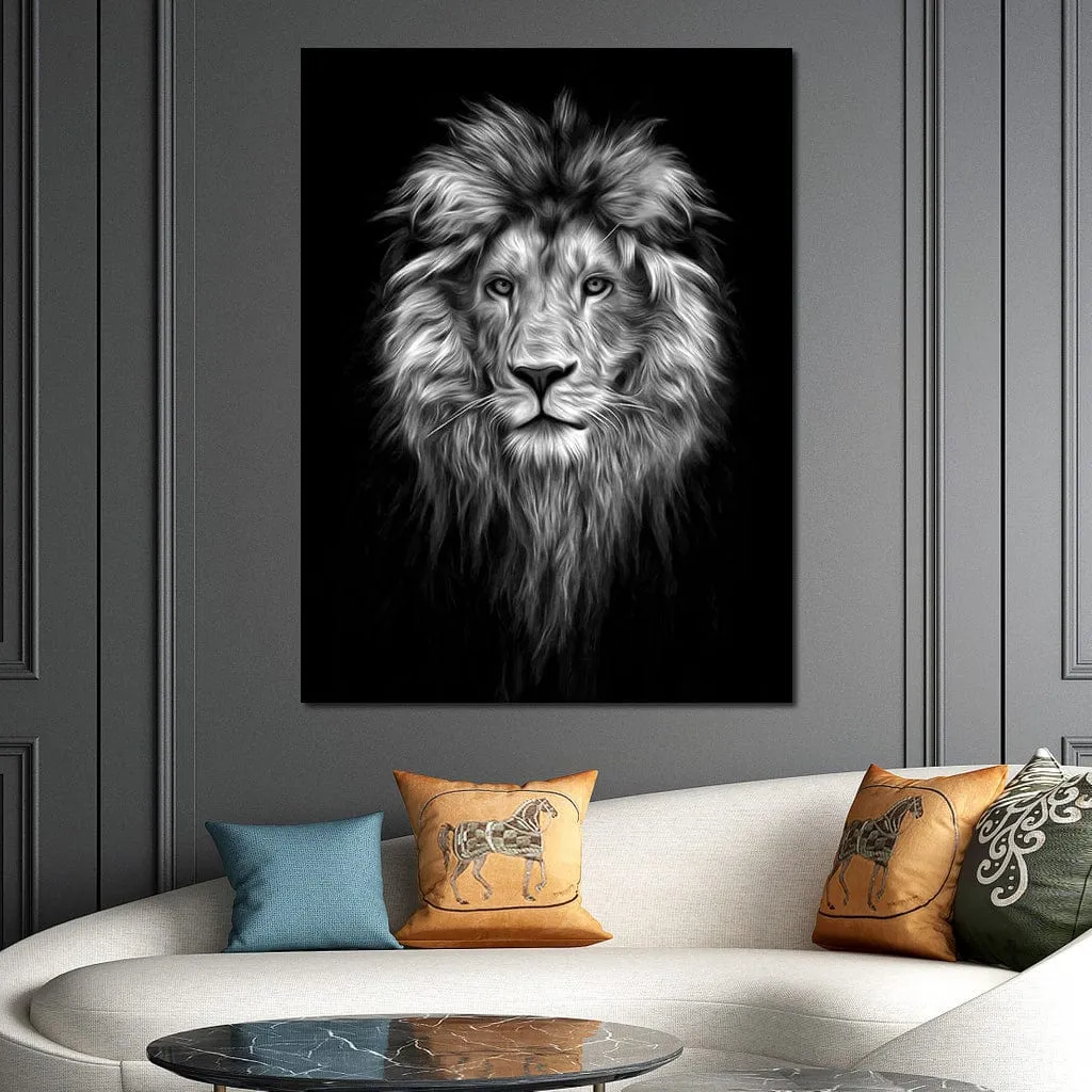 Black and White Lion Face