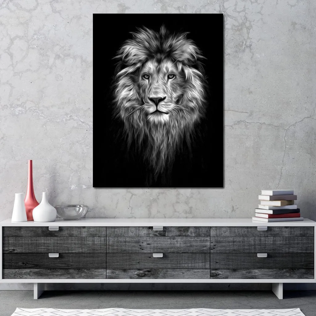 Black and White Lion Face