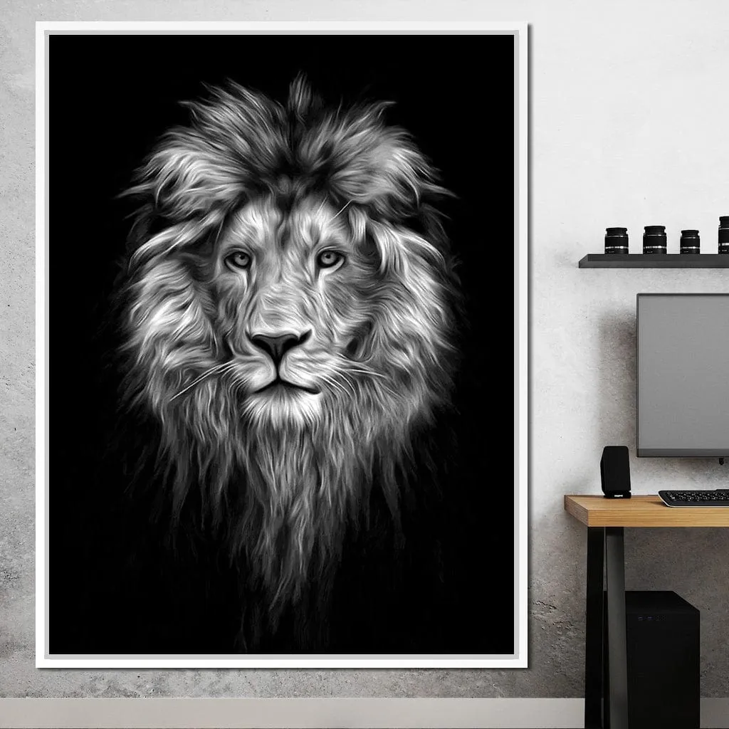 Black and White Lion Face