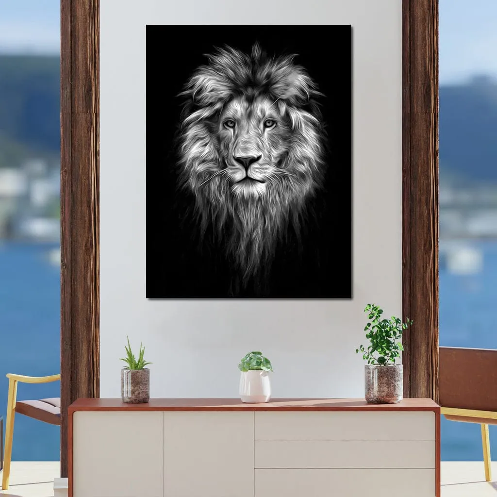 Black and White Lion Face