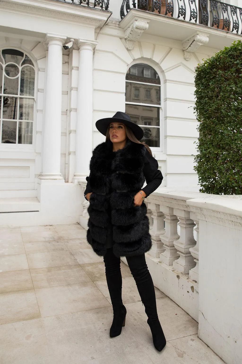 Black Premium Faux Fur Longline Gilet