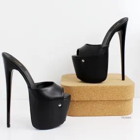 Black Super High Heel Platform Mules