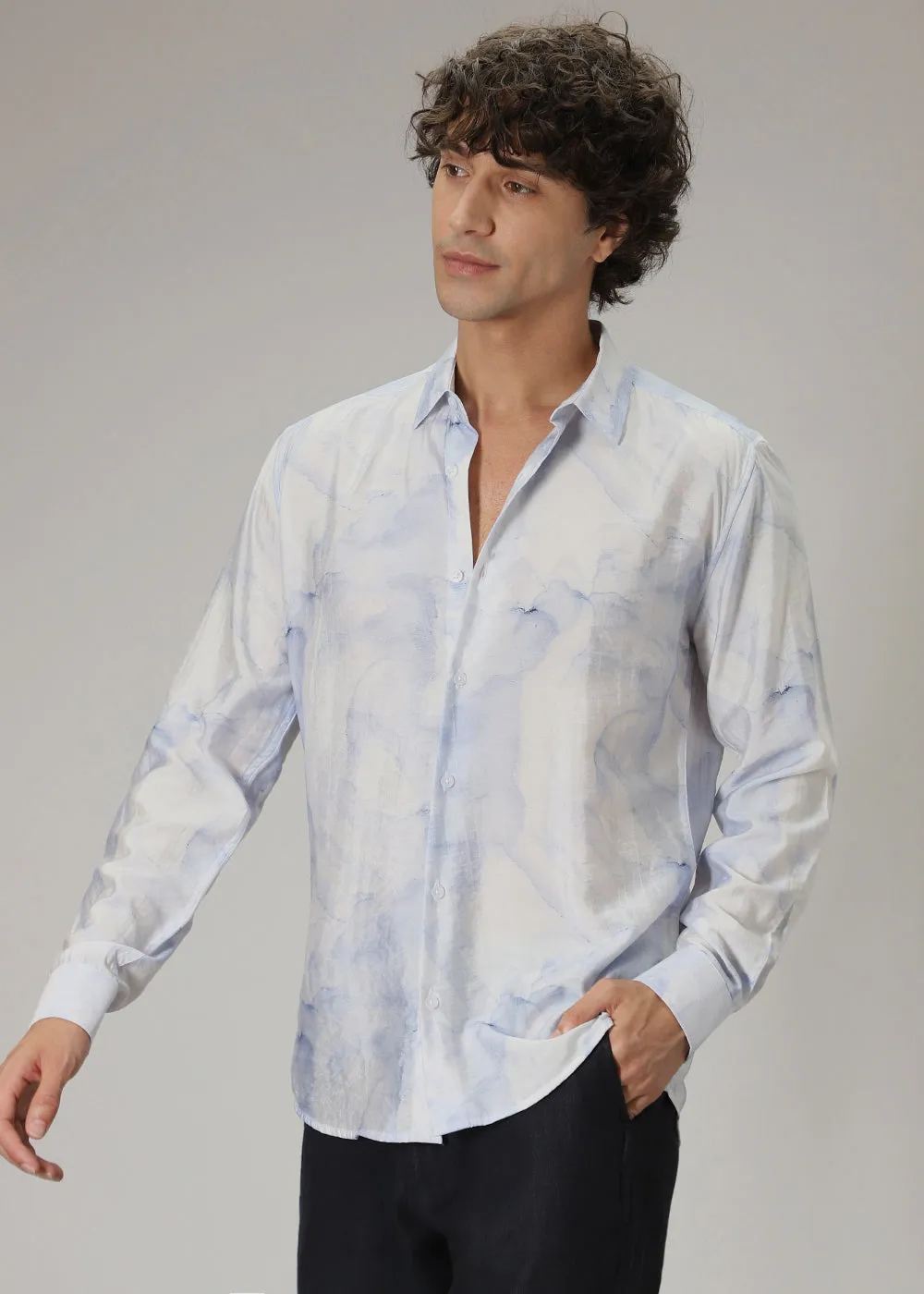 Blue Wash Print Shirt