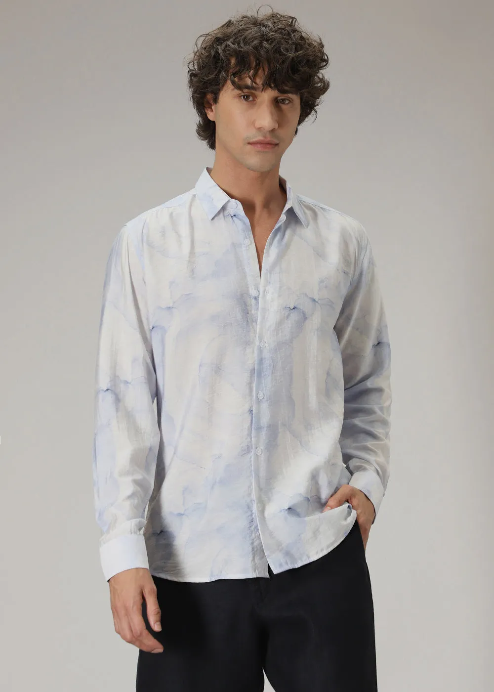 Blue Wash Print Shirt