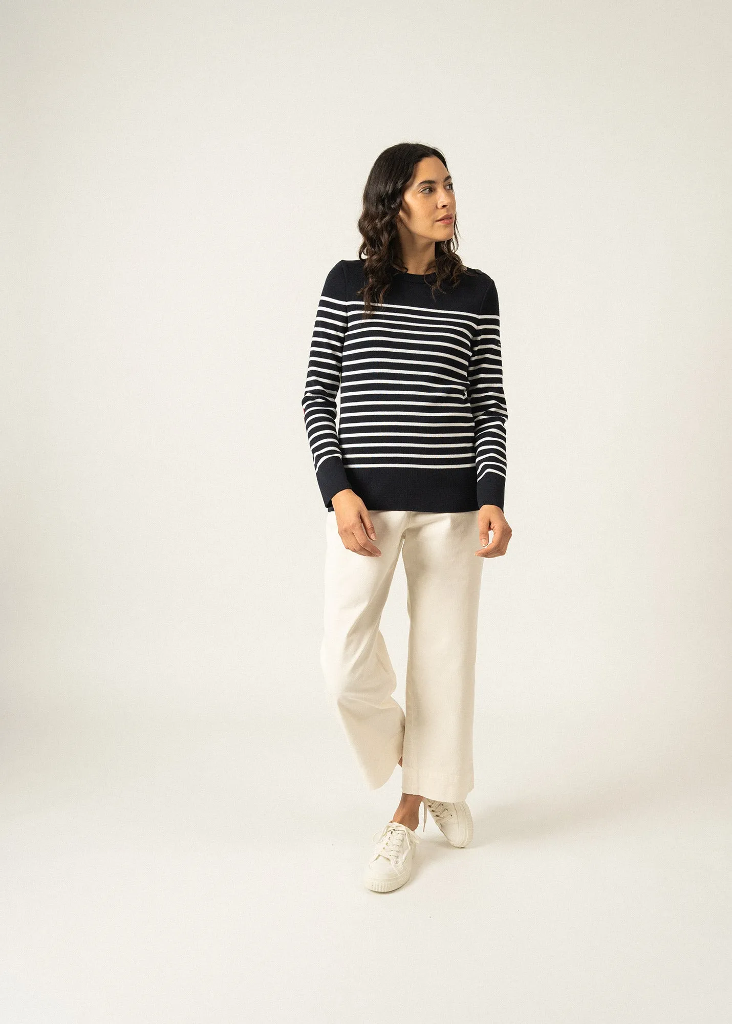 Brégançon striped sailor jumper - with contrasting elbow patches (NAVY/BLANC/TULIPE)