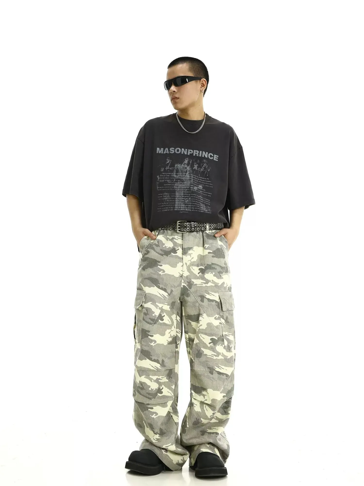 Camouflage Print Cargo Style Jeans