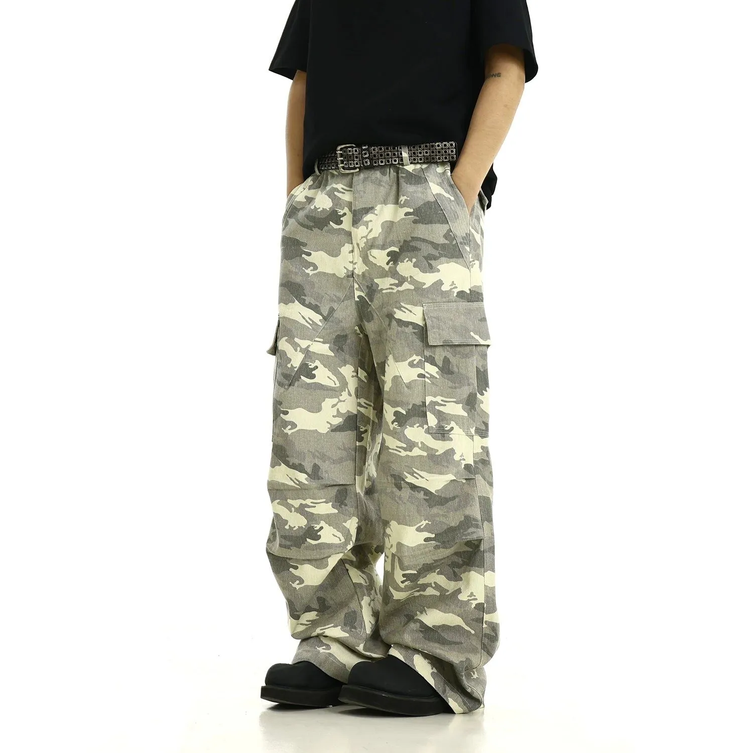 Camouflage Print Cargo Style Jeans