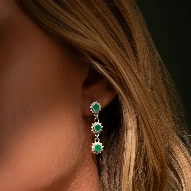 Cascading Soleil Stud, Green Onyx, Silver