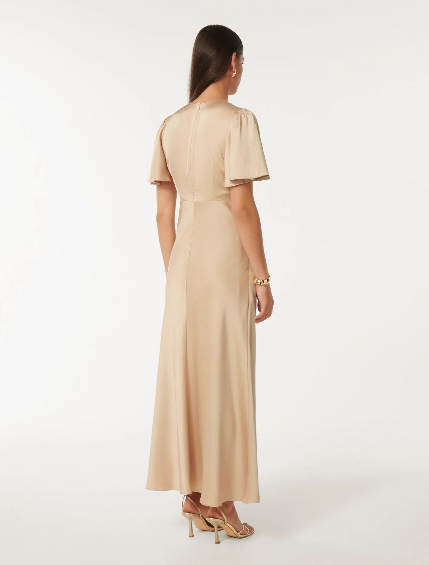 Chelsea Flutter Sleeve Satin Maxi Dress