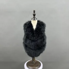 Childrens Black Premium Faux Fur Short Gilet