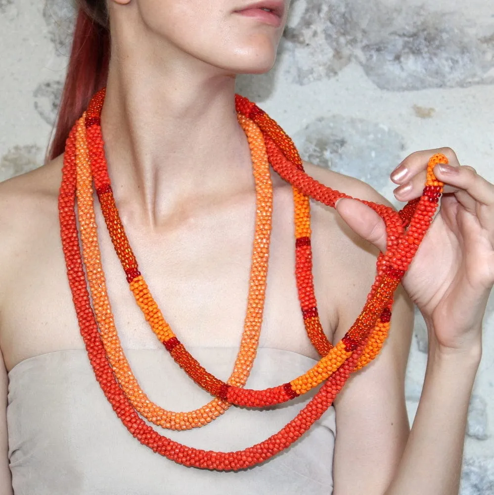 Collier tube tissé en perles de verre, opéra, rope ou xxl