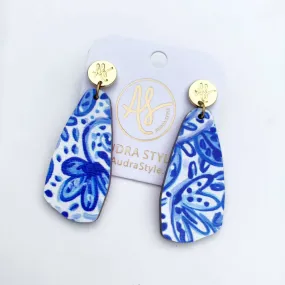 Colorful Geometric Statement Earrings - Blue White