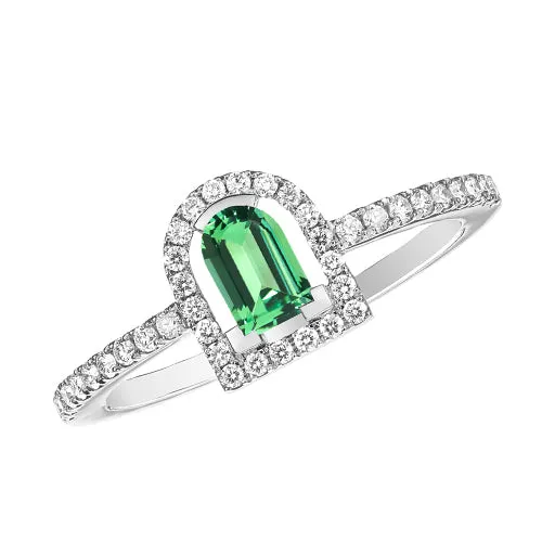 Couleur Sculptural Ring Green Tourmaline, 18k White Gold with DAVIDOR Arch Cut and Brilliant Diamonds