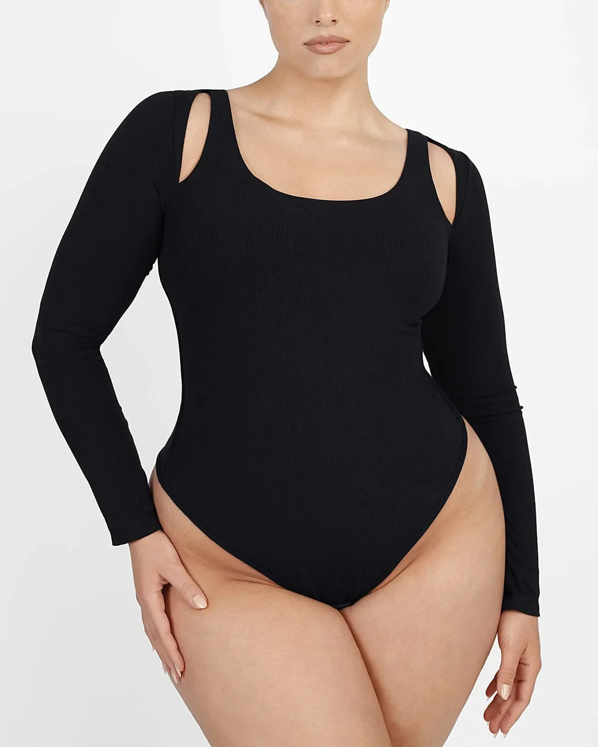 Cozy Ribbed Chic Cut-Out Bodysuit