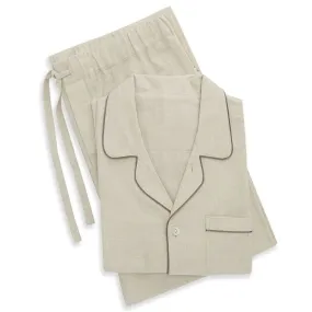 Cream Brushed Twill Piped Cotton Pyjama Set