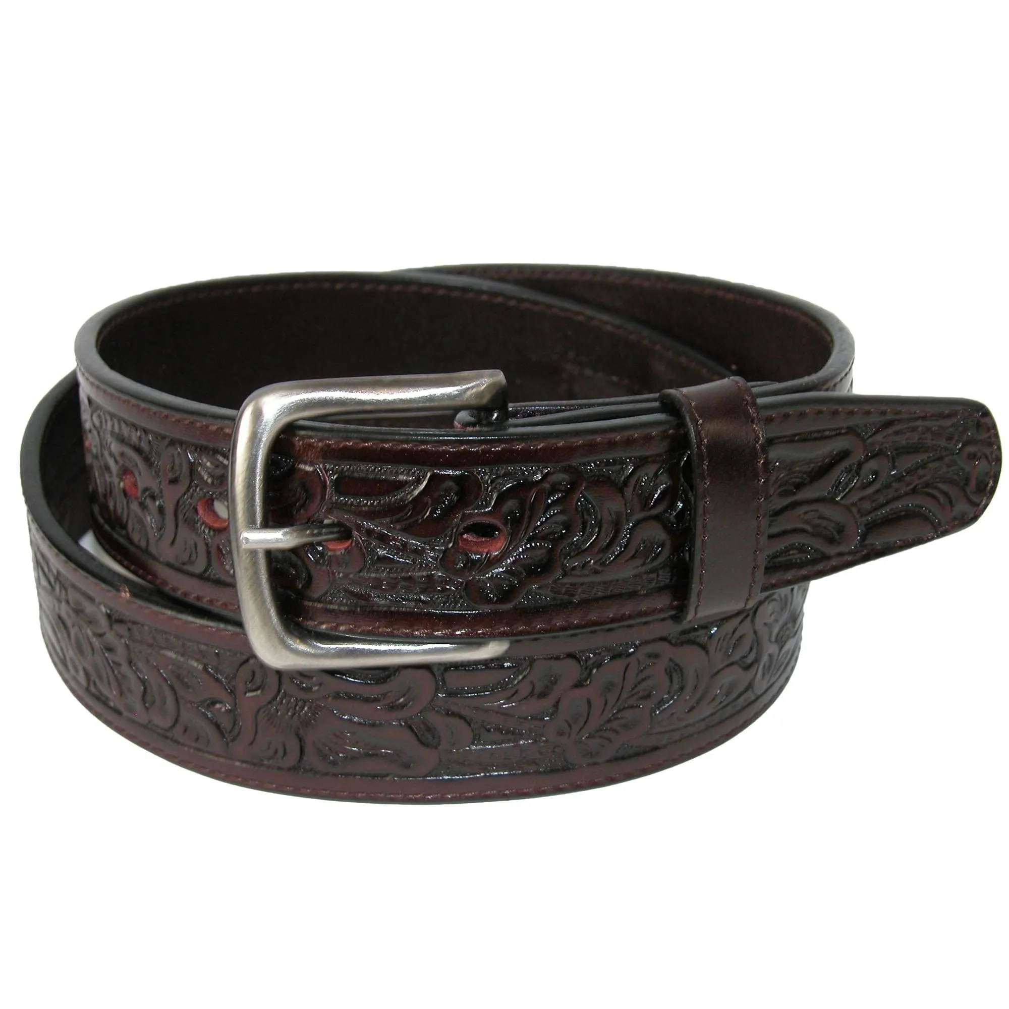 CTM® Embossed Leather Money Belt with Removable Buckle